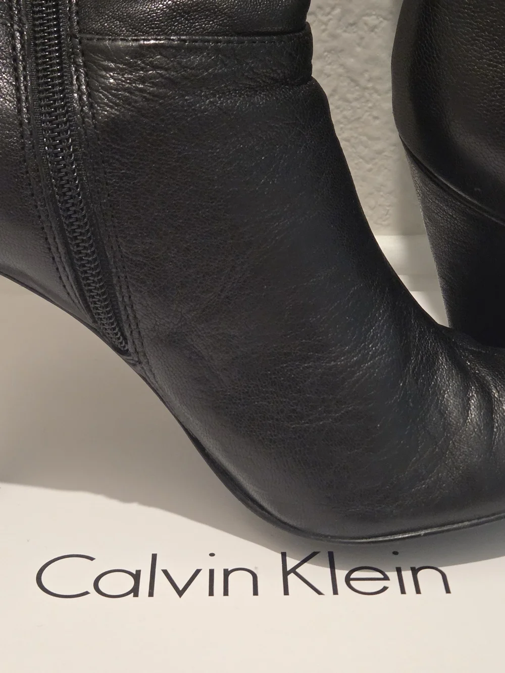 Calvin Klein Black Leather Knee-High Heeled Boots Size 7.5